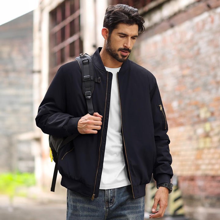 Men's Casual Zip-Up Bomber Jacket - Lightweight Windbreaker for Everyday Wear