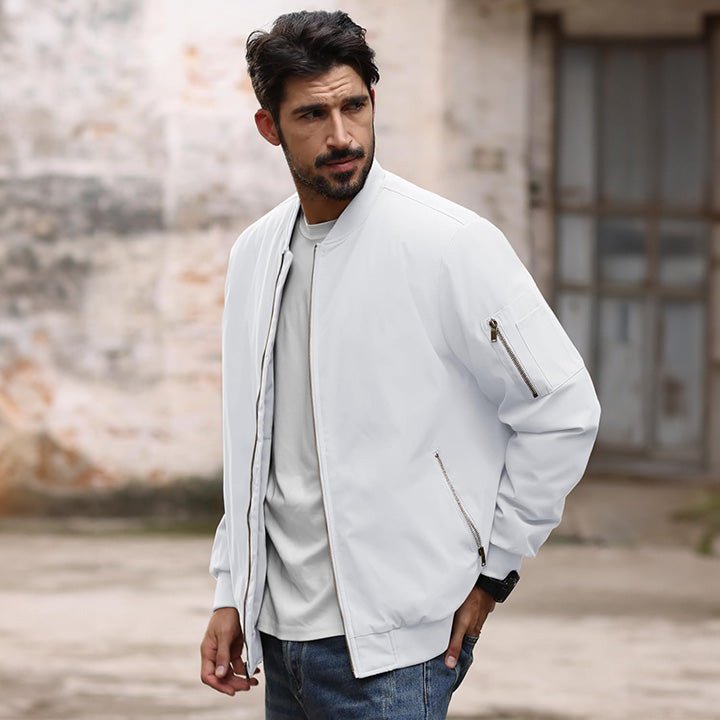 Men's Casual Zip-Up Bomber Jacket - Lightweight Windbreaker for Everyday Wear