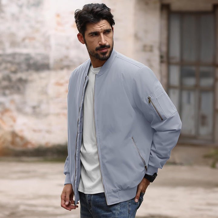 Men's Casual Zip-Up Bomber Jacket - Lightweight Windbreaker for Everyday Wear