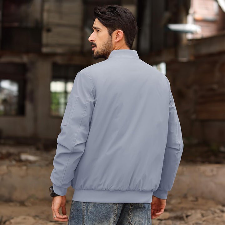 Men's Casual Zip-Up Bomber Jacket - Lightweight Windbreaker for Everyday Wear