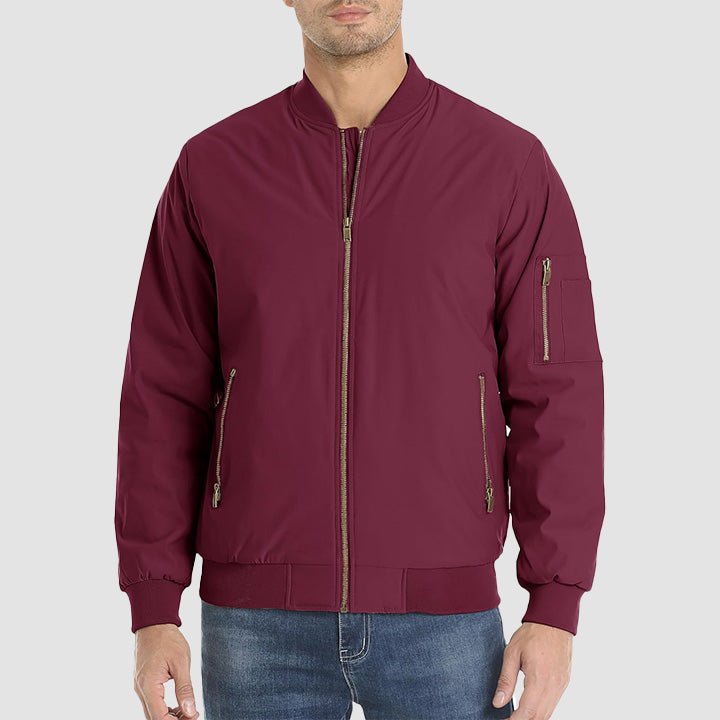 Men's Casual Zip-Up Bomber Jacket - Lightweight Windbreaker for Everyday Wear