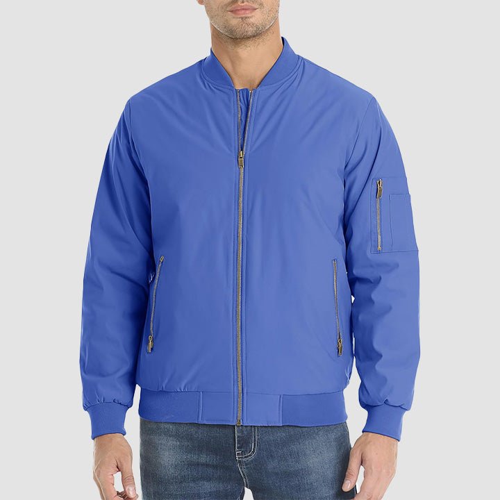 Men's Casual Zip-Up Bomber Jacket - Lightweight Windbreaker for Everyday Wear