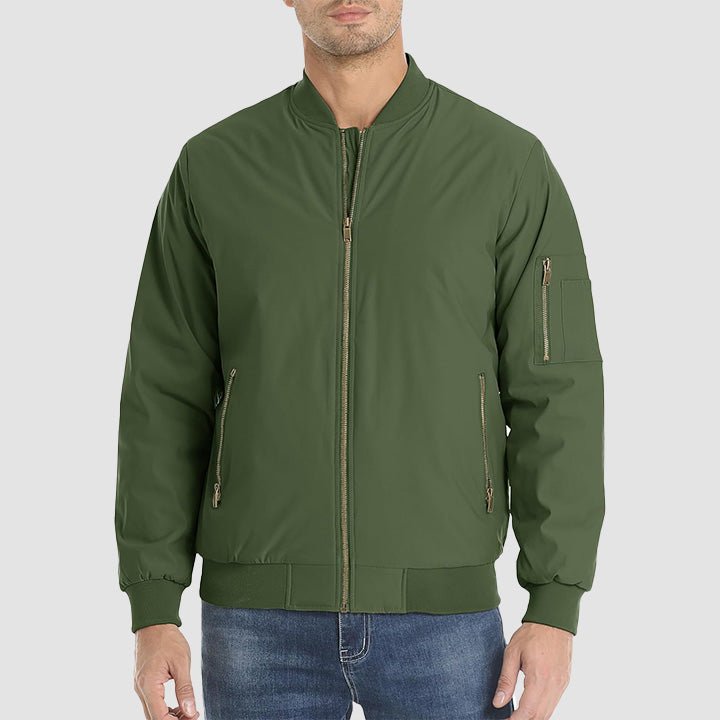 Men's Casual Zip-Up Bomber Jacket - Lightweight Windbreaker for Everyday Wear