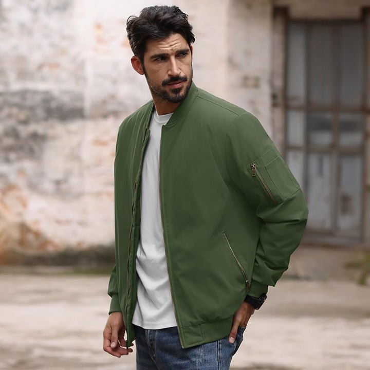 Men's Casual Zip-Up Bomber Jacket - Lightweight Windbreaker for Everyday Wear