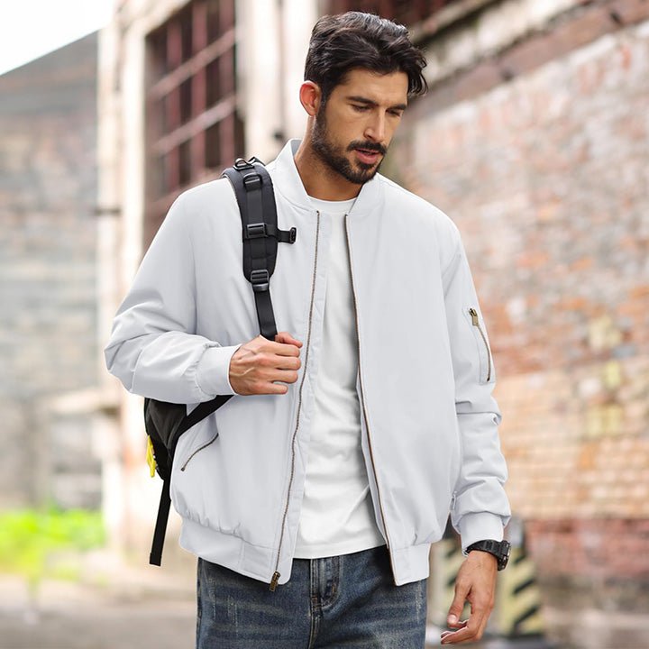 Men's Casual Zip-Up Bomber Jacket - Lightweight Windbreaker for Everyday Wear