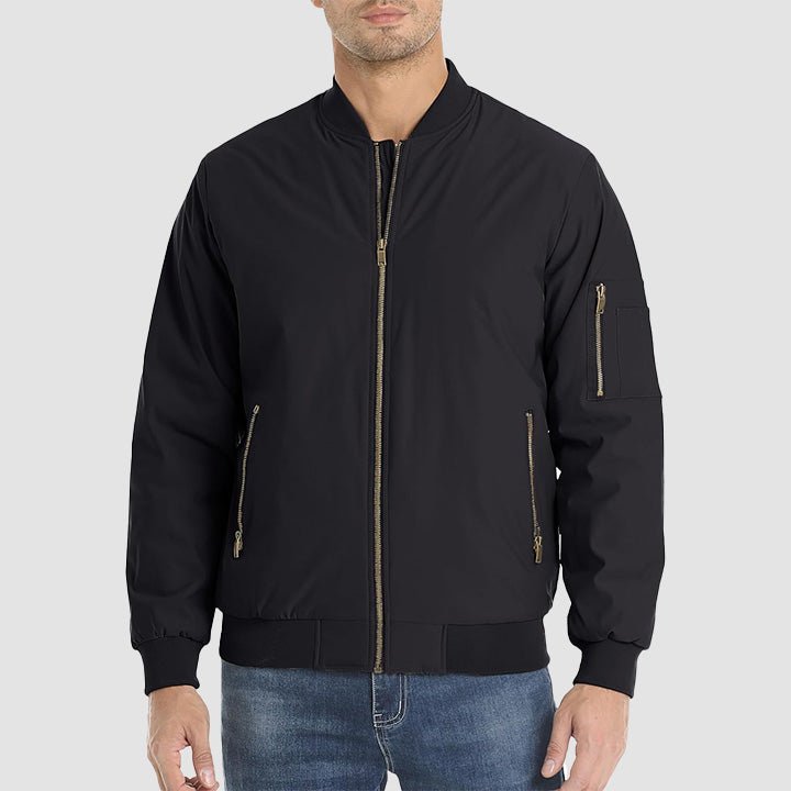 Men's Casual Zip-Up Bomber Jacket - Lightweight Windbreaker for Everyday Wear