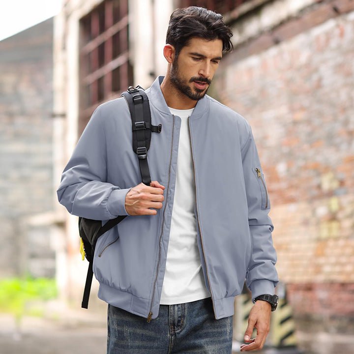 Men's Casual Zip-Up Bomber Jacket - Lightweight Windbreaker for Everyday Wear