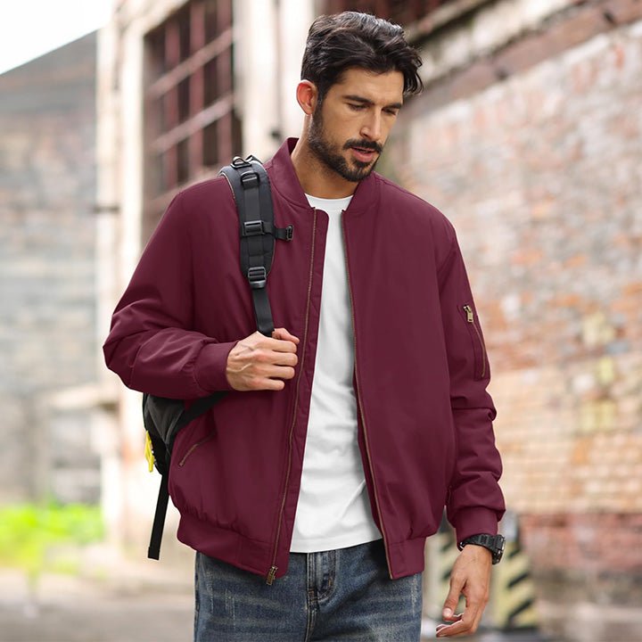 Men's Casual Zip-Up Bomber Jacket - Lightweight Windbreaker for Everyday Wear
