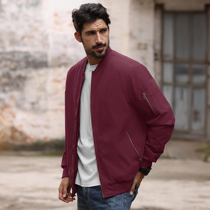 Men's Casual Zip-Up Bomber Jacket - Lightweight Windbreaker for Everyday Wear