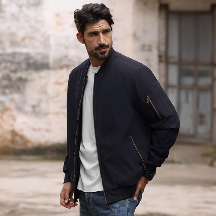 Men's Casual Zip-Up Bomber Jacket - Lightweight Windbreaker for Everyday Wear