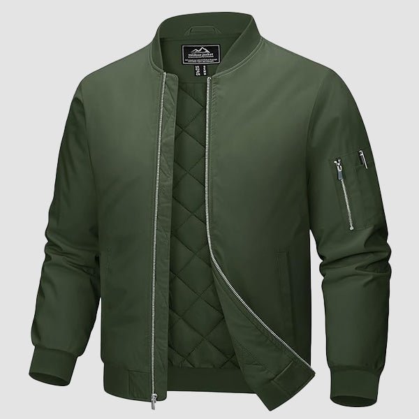Men's Quilted Windproof Bomber Jacket with Pockets - Stylish & Durable Outerwear for All Seasons