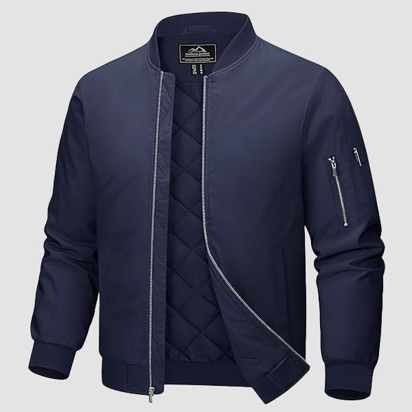 Men's Quilted Windproof Bomber Jacket with Pockets - Stylish & Durable Outerwear for All Seasons