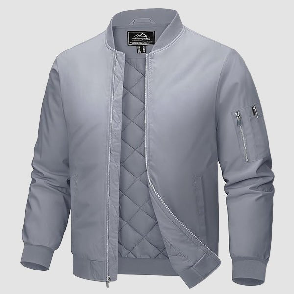 Men's Quilted Windproof Bomber Jacket with Pockets - Stylish & Durable Outerwear for All Seasons