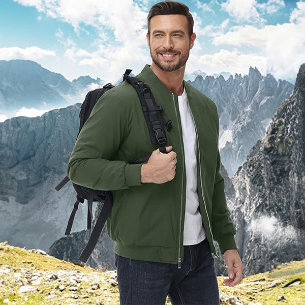 Men's Quilted Windproof Bomber Jacket with Pockets - Stylish & Durable Outerwear for All Seasons