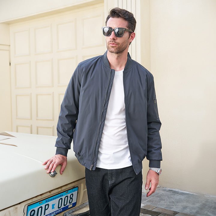 Men's Quilted Windproof Bomber Jacket with Pockets - Stylish & Durable Outerwear for All Seasons