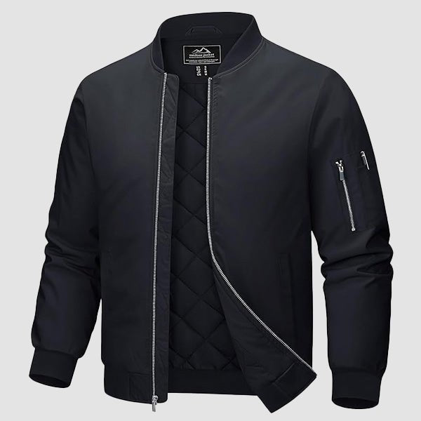 Men's Quilted Windproof Bomber Jacket with Pockets - Stylish & Durable Outerwear for All Seasons