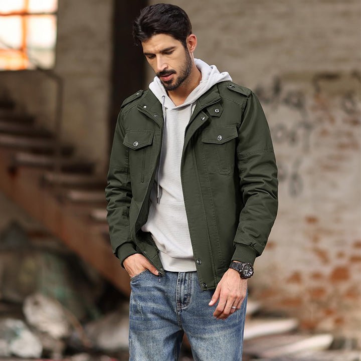 Men's Lightweight Cotton Military Bomber Jacket - Stylish Zip-Up Outerwear