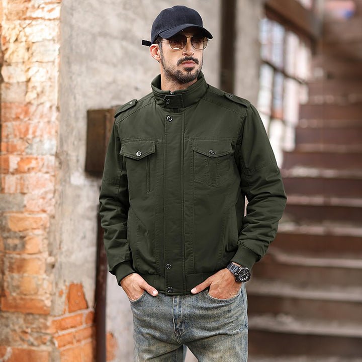 Men's Lightweight Cotton Military Bomber Jacket - Stylish Zip-Up Outerwear