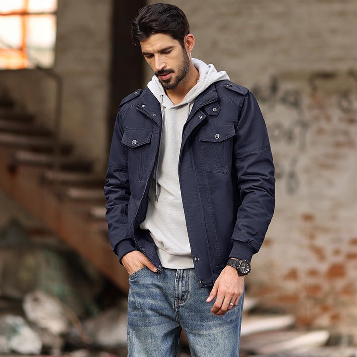 Men's Lightweight Cotton Military Bomber Jacket - Stylish Zip-Up Outerwear