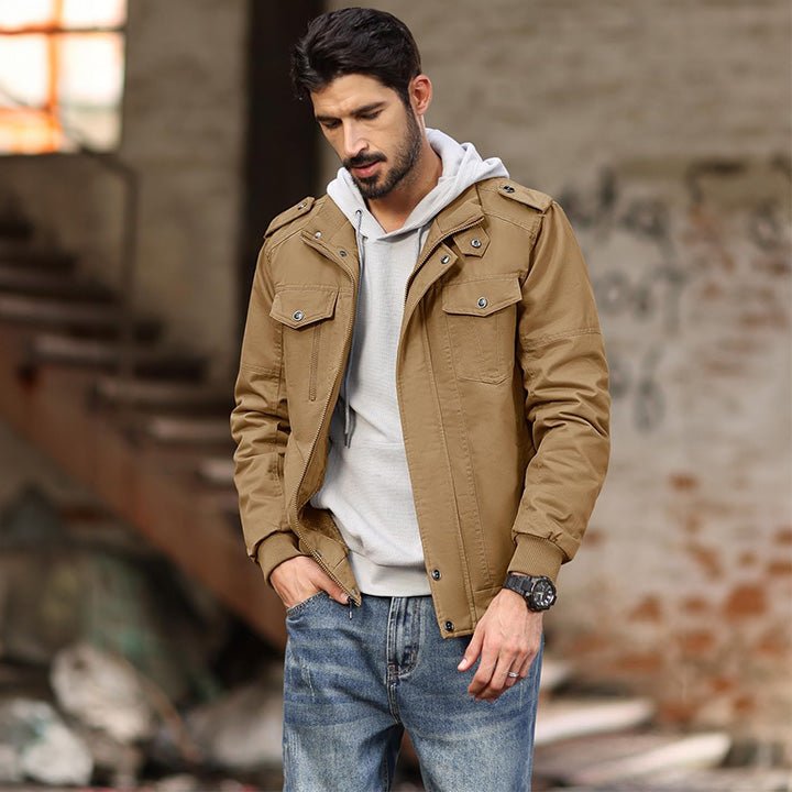 Men's Lightweight Cotton Military Bomber Jacket - Stylish Zip-Up Outerwear