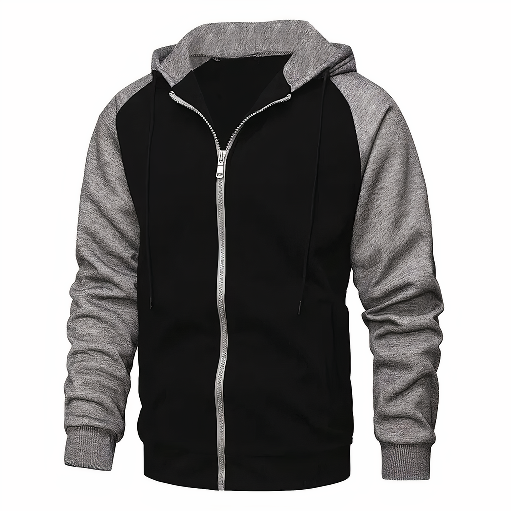Men's Sporty Zip-Up Hoodie with Drawstring Hood & Raglan Sleeves - Comfortable Activewear for Gym & Casual Wear