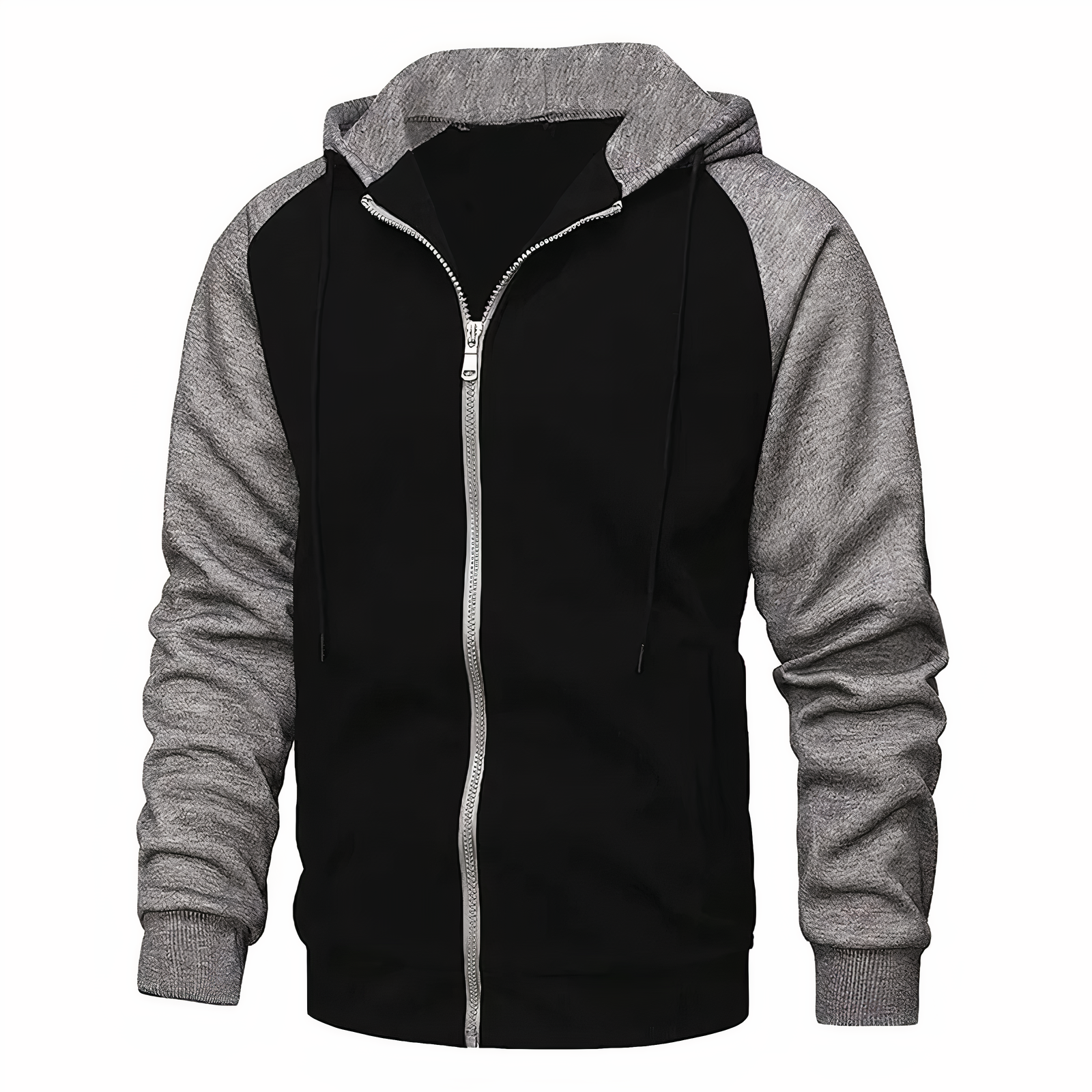 Men's Sporty Zip-Up Hoodie with Drawstring Hood & Raglan Sleeves - Comfortable Activewear for Gym & Casual Wear