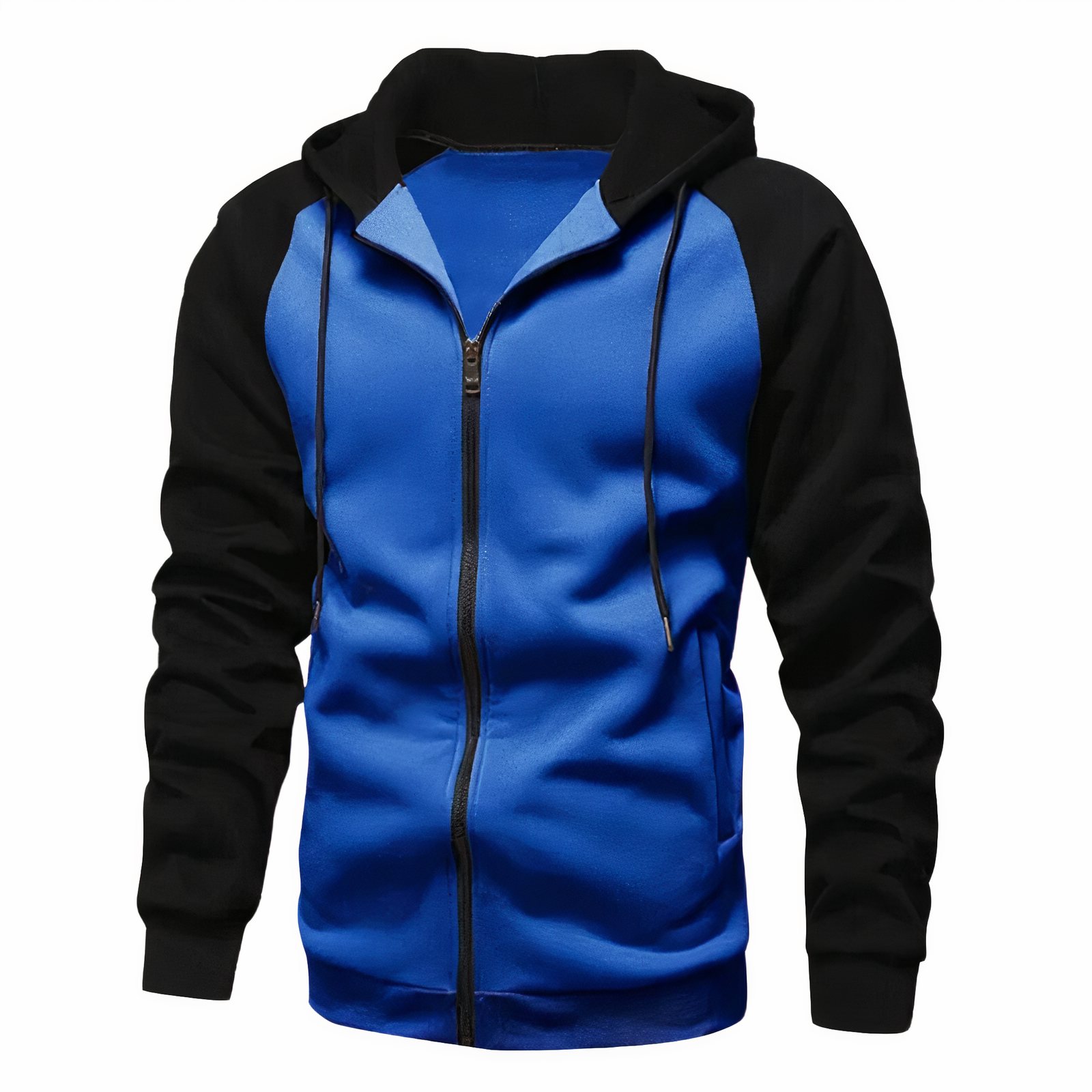 Men's Sporty Zip-Up Hoodie with Drawstring Hood & Raglan Sleeves - Comfortable Activewear for Gym & Casual Wear