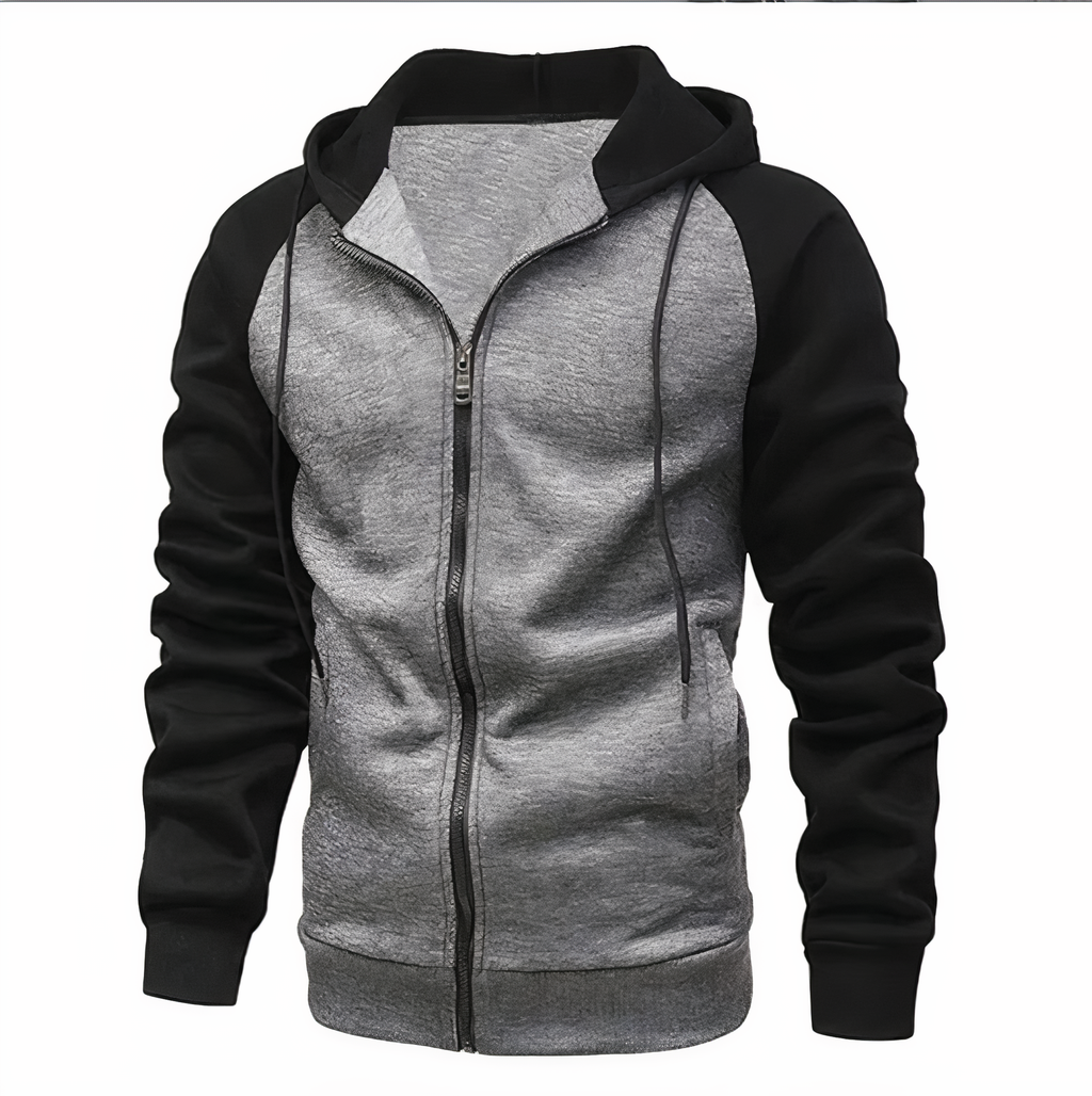 Men's Sporty Zip-Up Hoodie with Drawstring Hood & Raglan Sleeves - Comfortable Activewear for Gym & Casual Wear