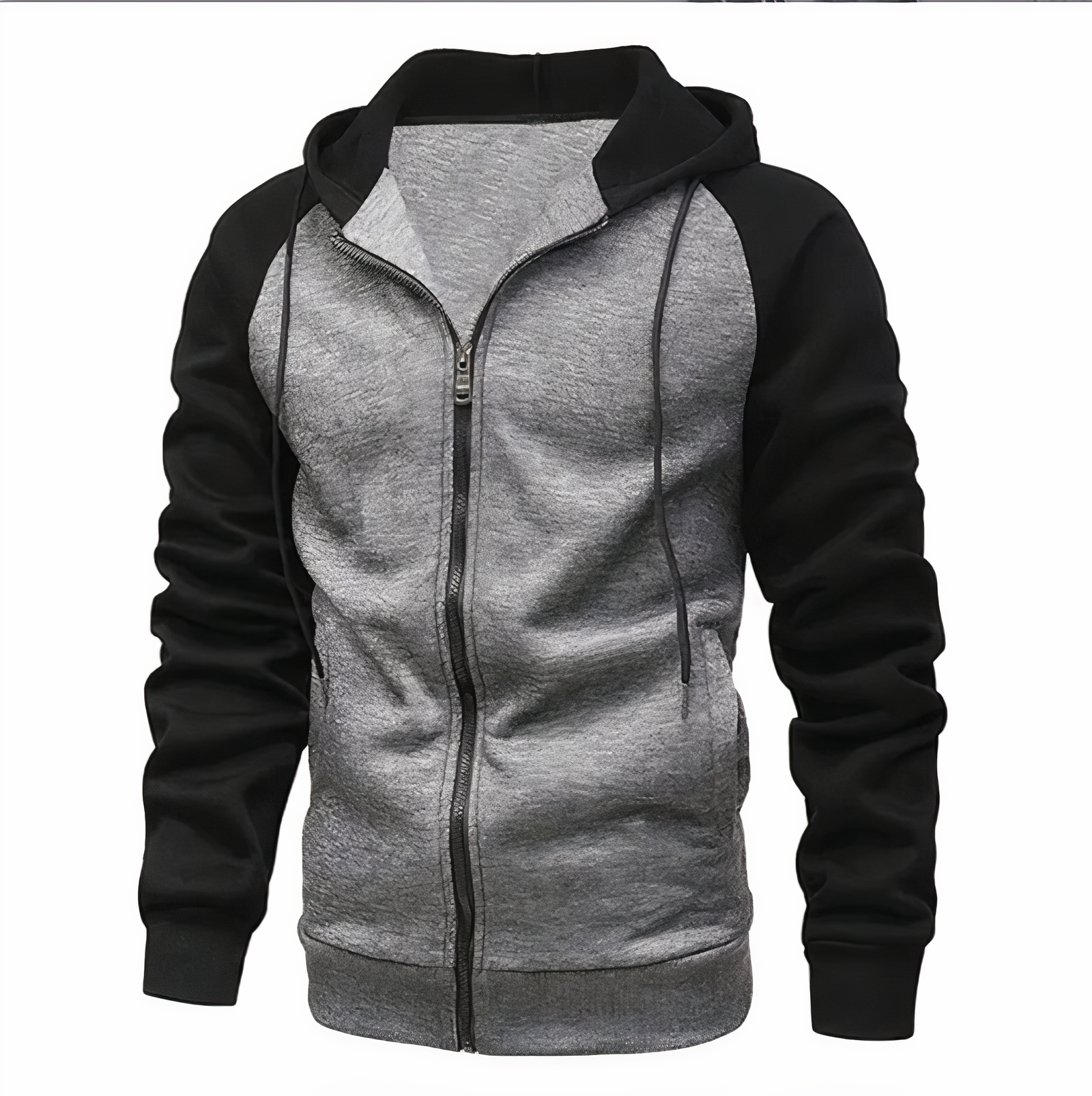 Men's Sporty Zip-Up Hoodie with Drawstring Hood & Raglan Sleeves - Comfortable Activewear for Gym & Casual Wear