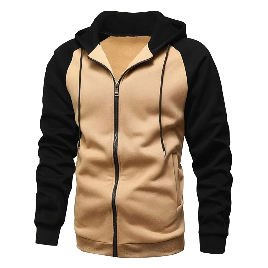 Men's Sporty Zip-Up Hoodie with Drawstring Hood & Raglan Sleeves - Comfortable Activewear for Gym & Casual Wear