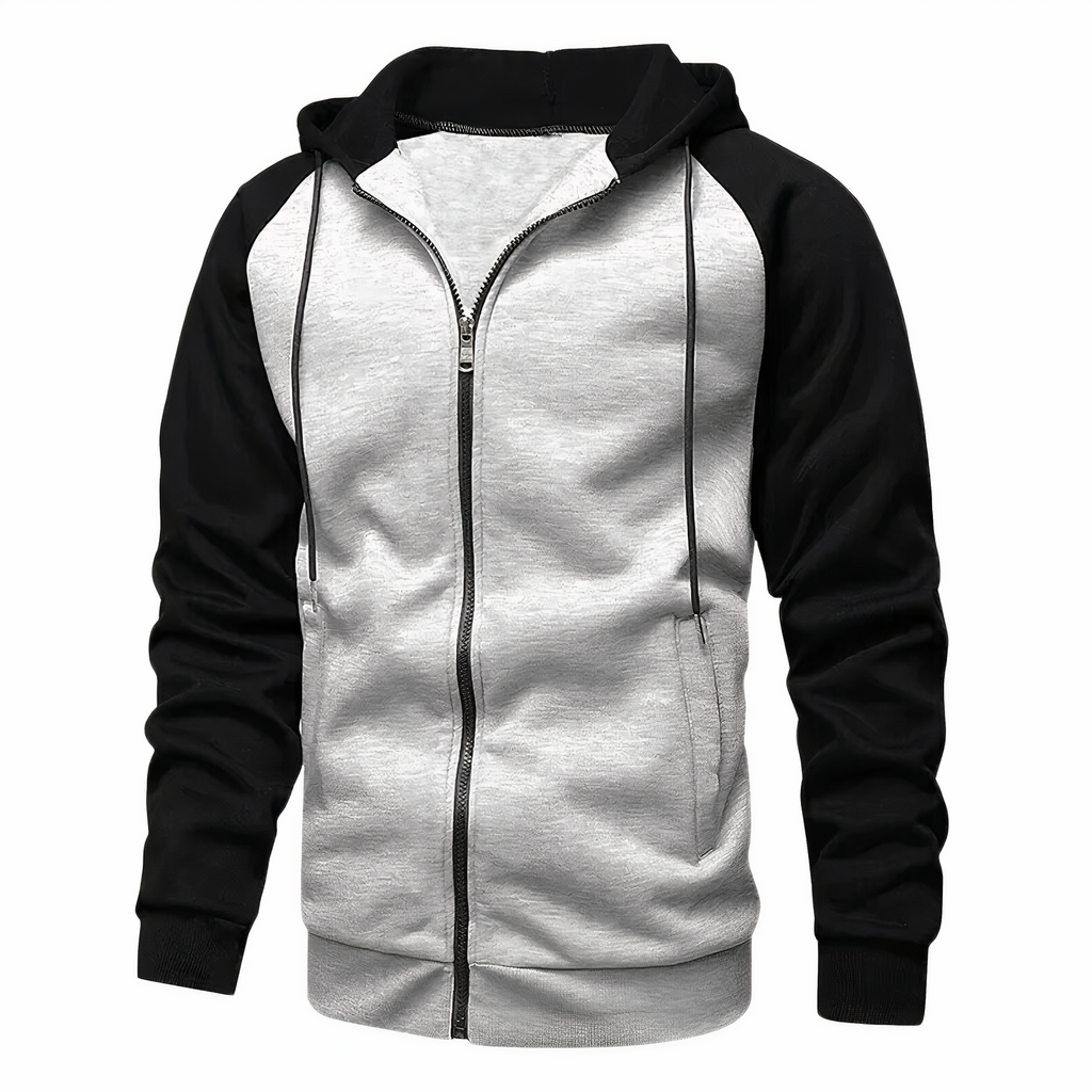 Men's Sporty Zip-Up Hoodie with Drawstring Hood & Raglan Sleeves - Comfortable Activewear for Gym & Casual Wear