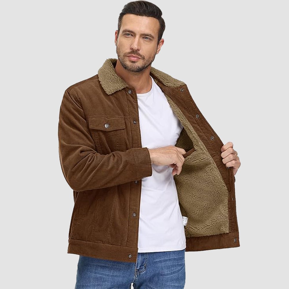 Men's Sherpa-Lined Corduroy Jacket - Warm Winter Coat for Ultimate Comfort