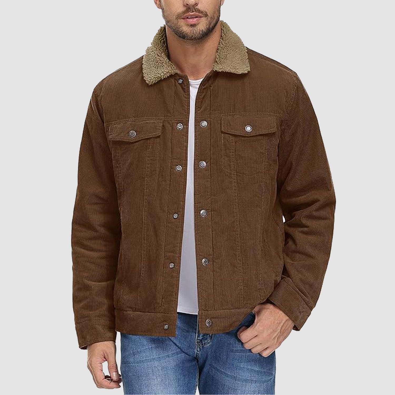 Men's Sherpa-Lined Corduroy Jacket - Warm Winter Coat for Ultimate Comfort