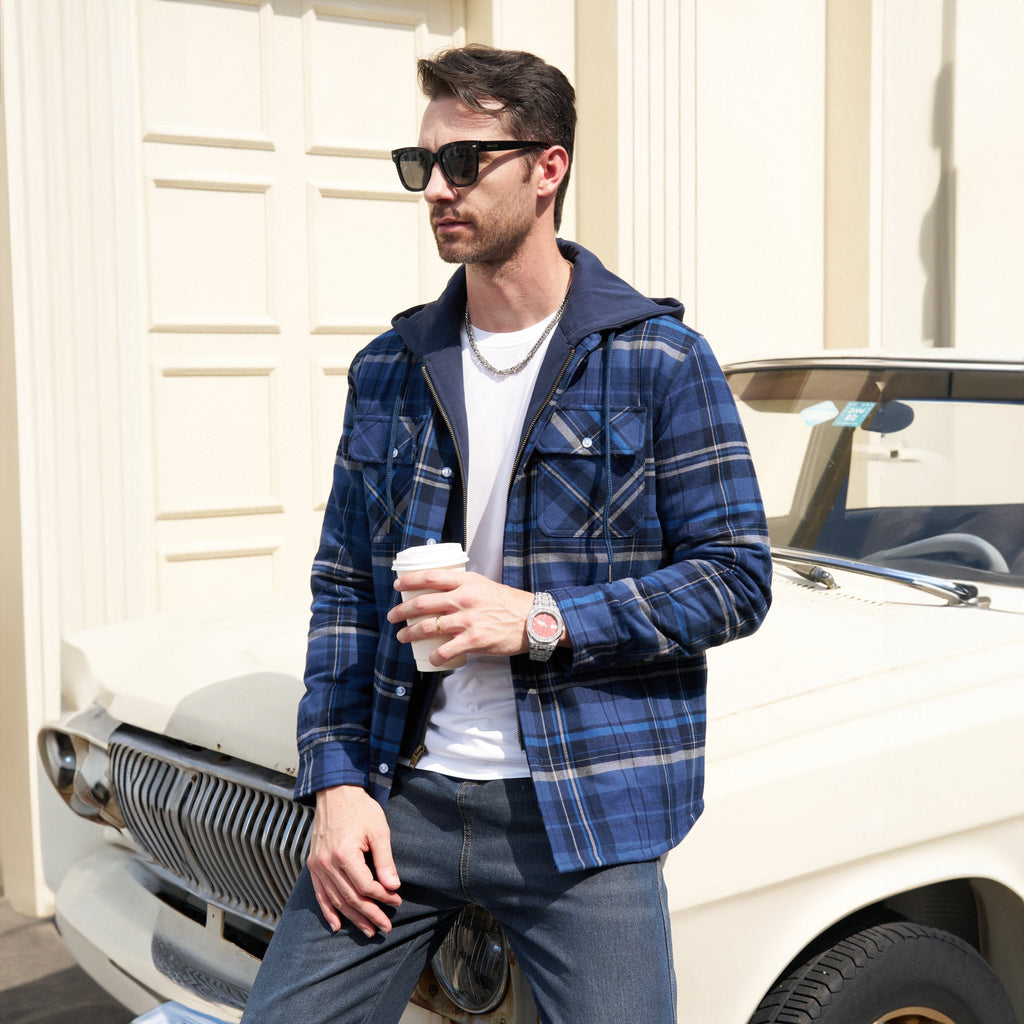 Men's Flannel Jacket with Removable Hood - 5 Pocket Design for Ultimate Comfort and Style