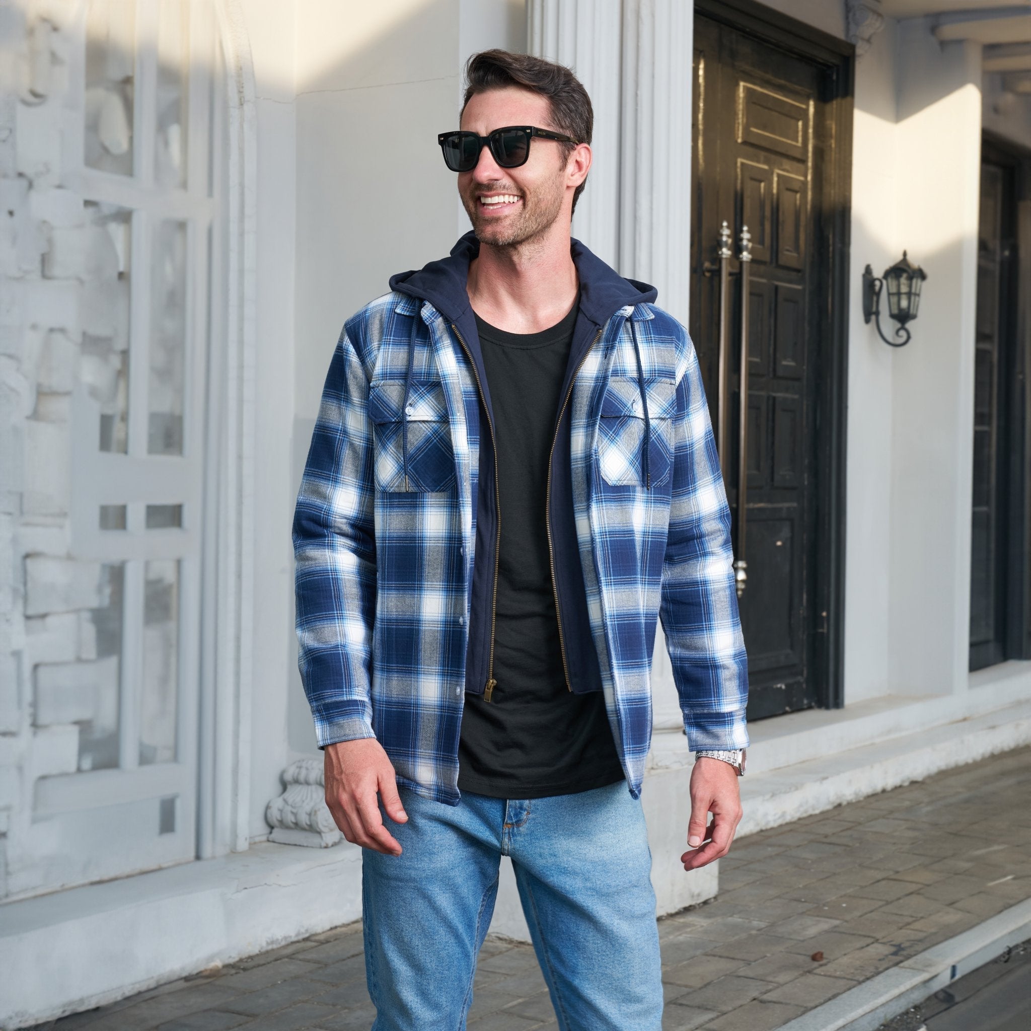 Men's Flannel Jacket with Removable Hood - 5 Pocket Design for Ultimate Comfort and Style