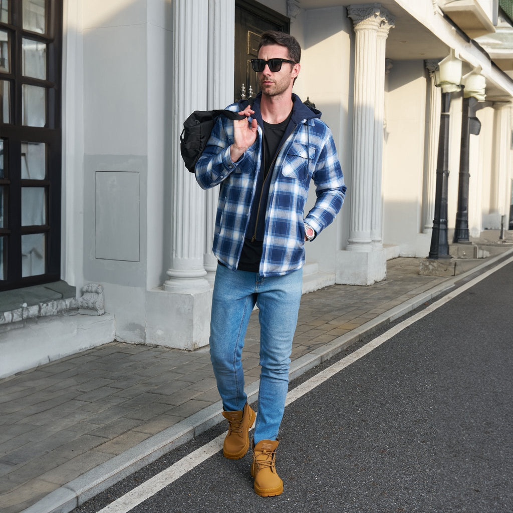 Men's Flannel Jacket with Removable Hood - 5 Pocket Design for Ultimate Comfort and Style