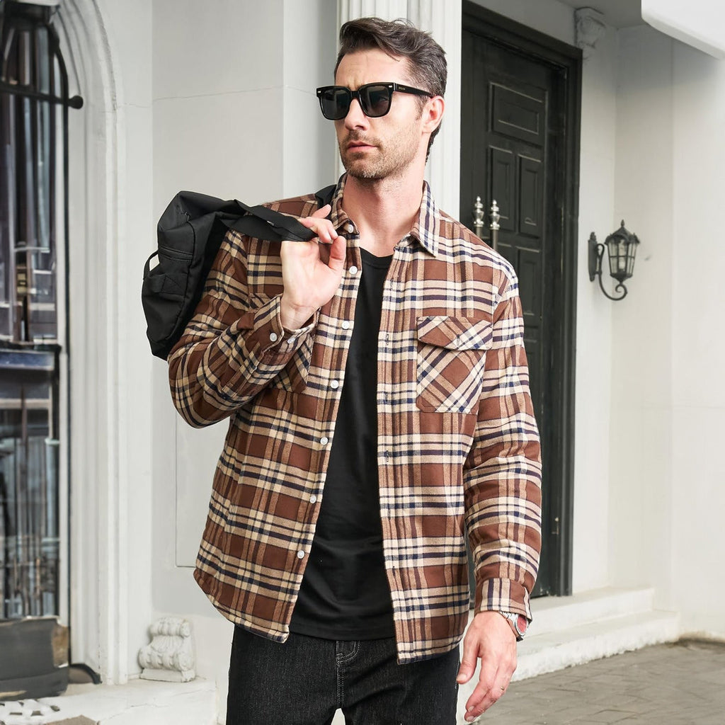 Men's Fleece-Lined Flannel Shirt Jacket - Warm Cotton Winter Coat for Ultimate Comfort