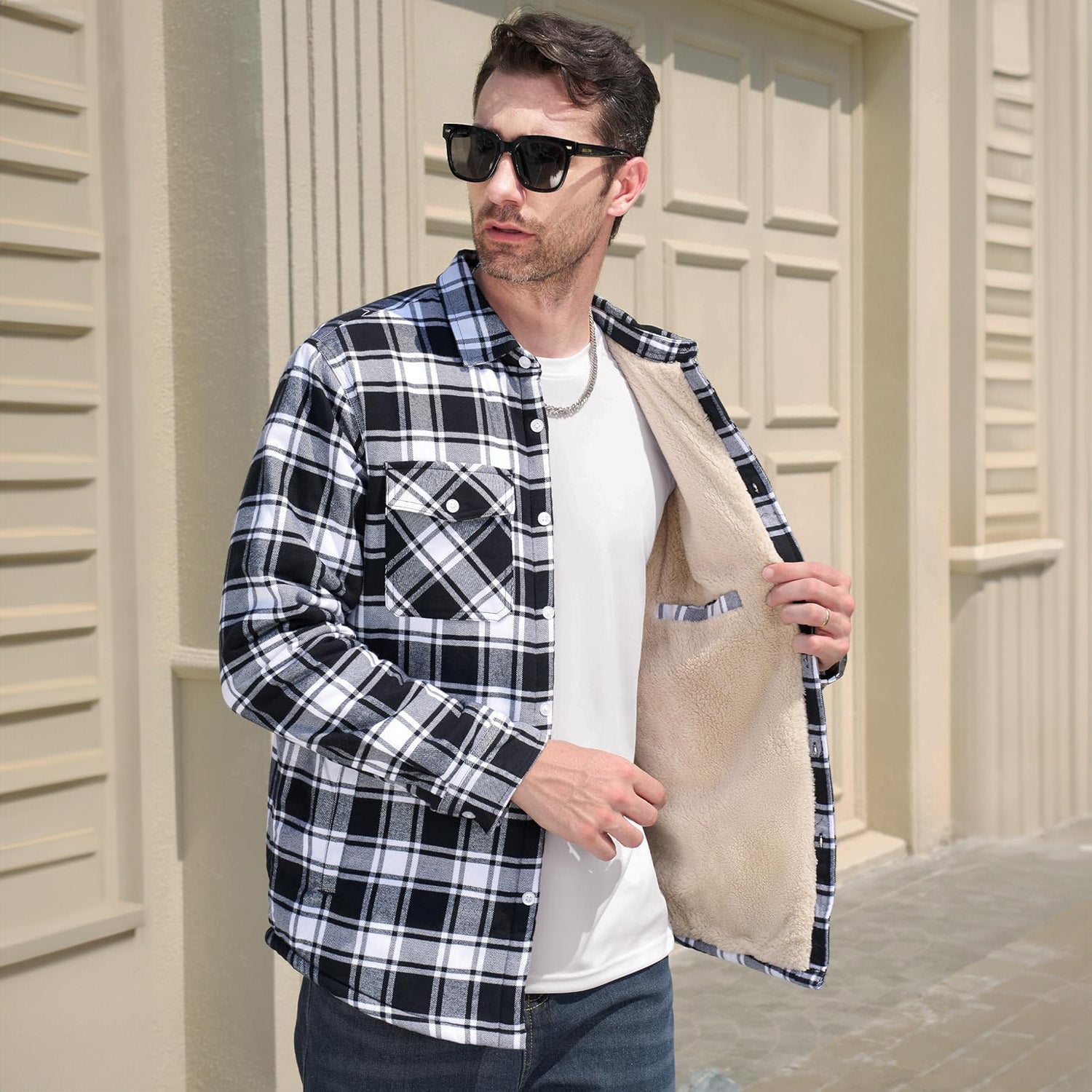 Men's Fleece-Lined Flannel Shirt Jacket - Warm Cotton Winter Coat for Ultimate Comfort