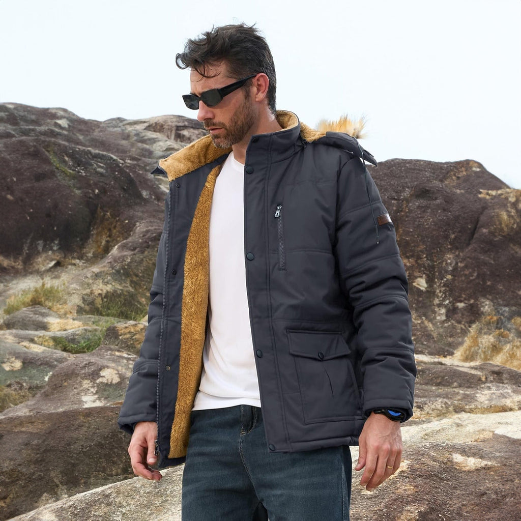 Men's Hooded Fleece-Lined Parka Jacket - Warm Puffer Coat for Ultimate Comfort and Style