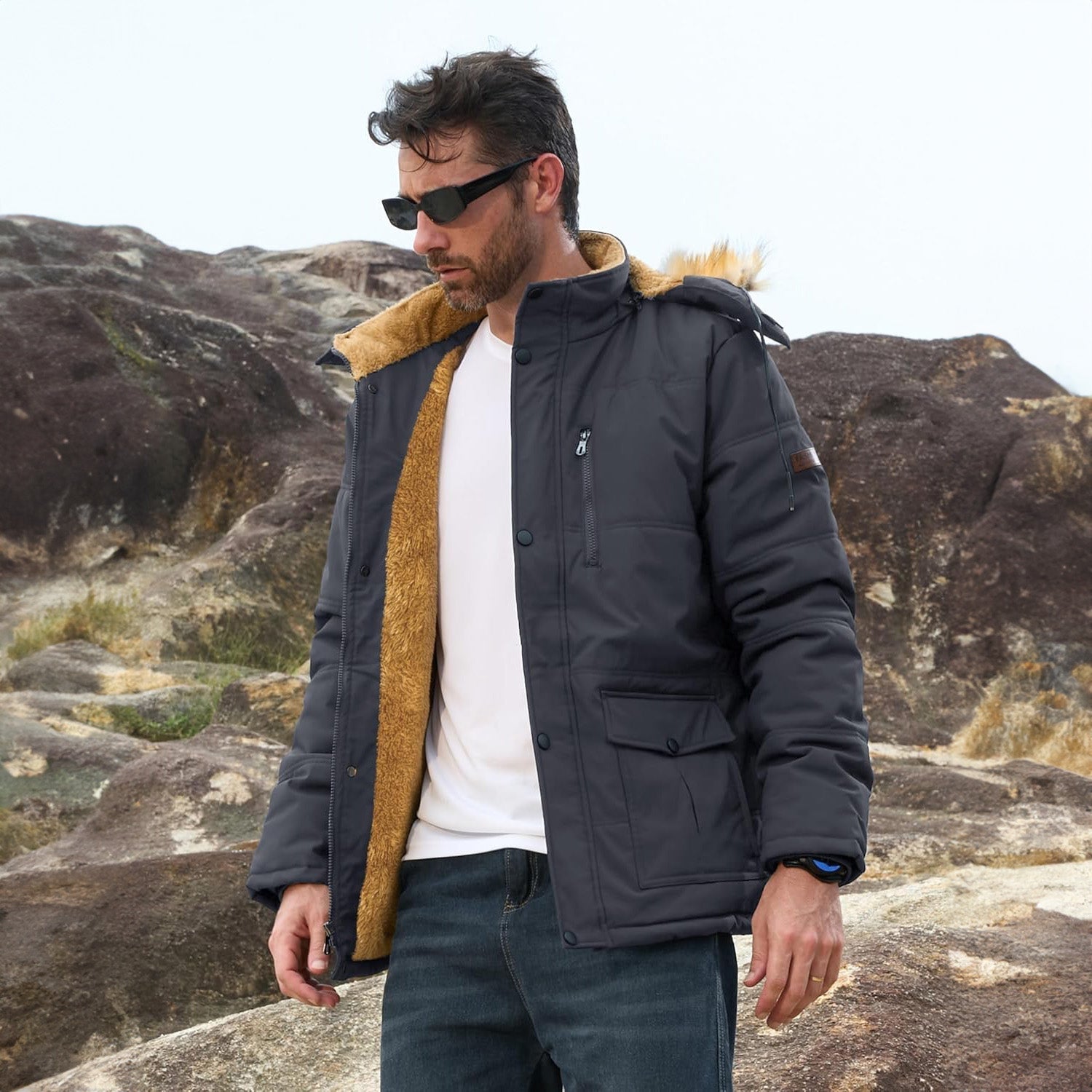 Men's Hooded Fleece-Lined Parka Jacket - Warm Puffer Coat for Ultimate Comfort and Style