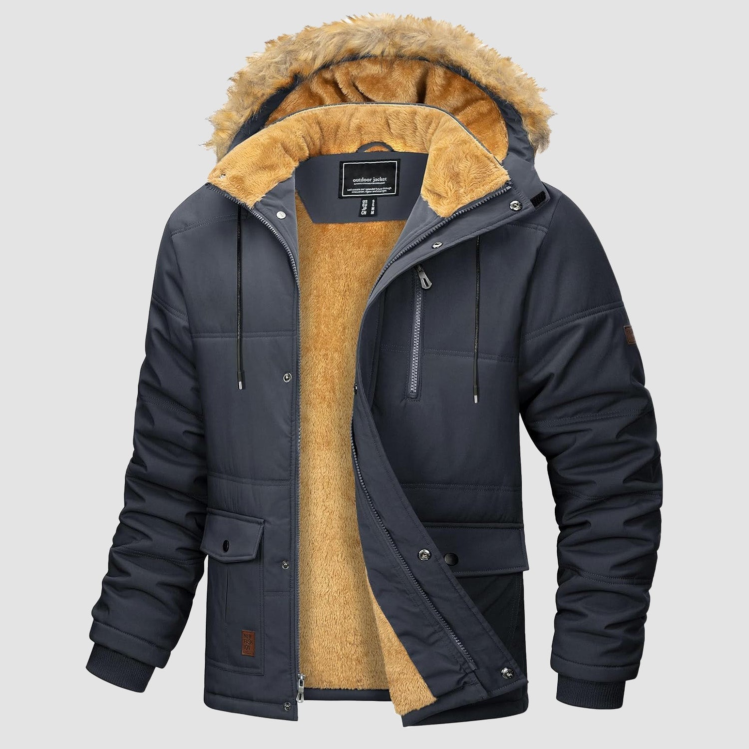 Men's Hooded Fleece-Lined Parka Jacket - Warm Puffer Coat for Ultimate Comfort and Style
