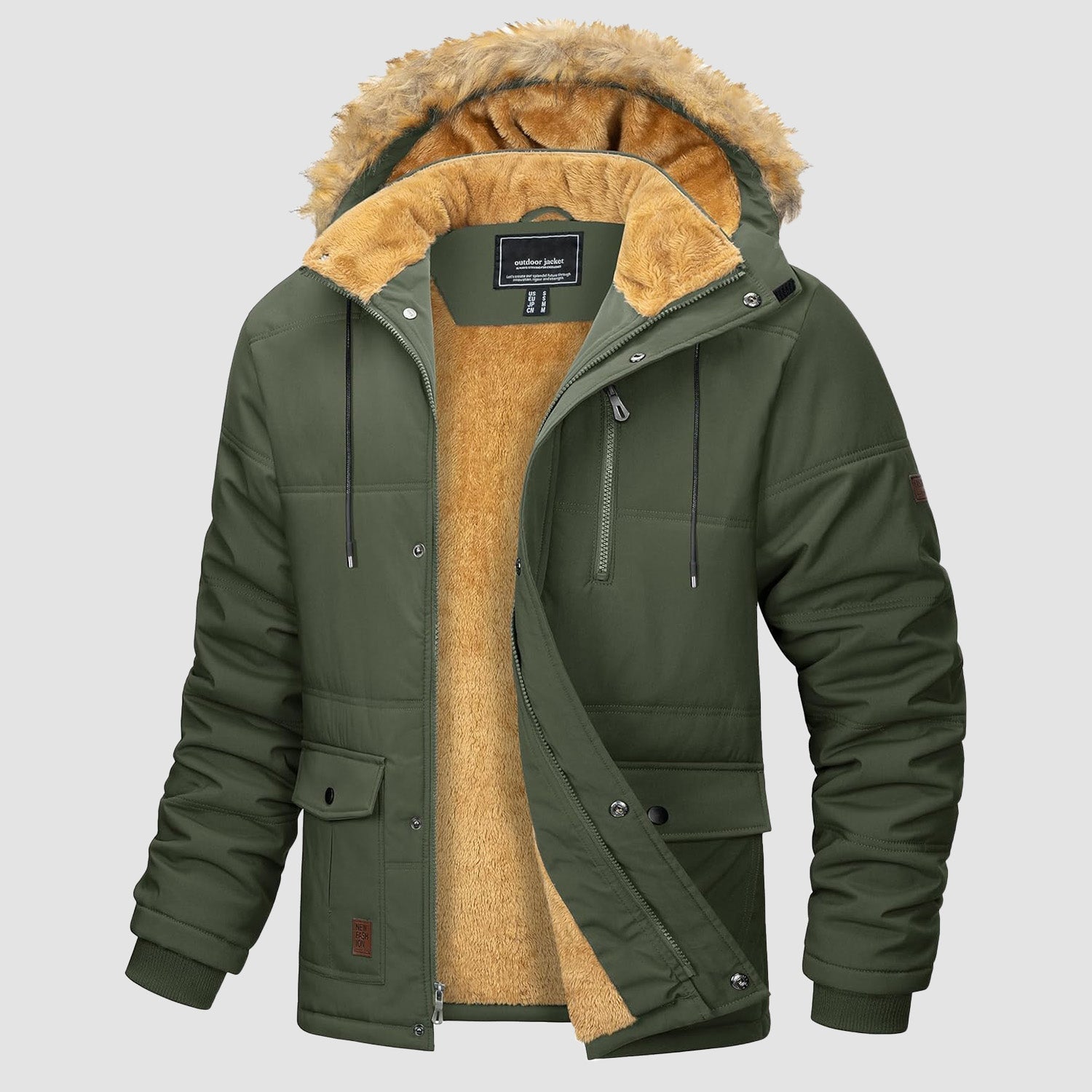 Men's Hooded Fleece-Lined Parka Jacket - Warm Puffer Coat for Ultimate Comfort and Style