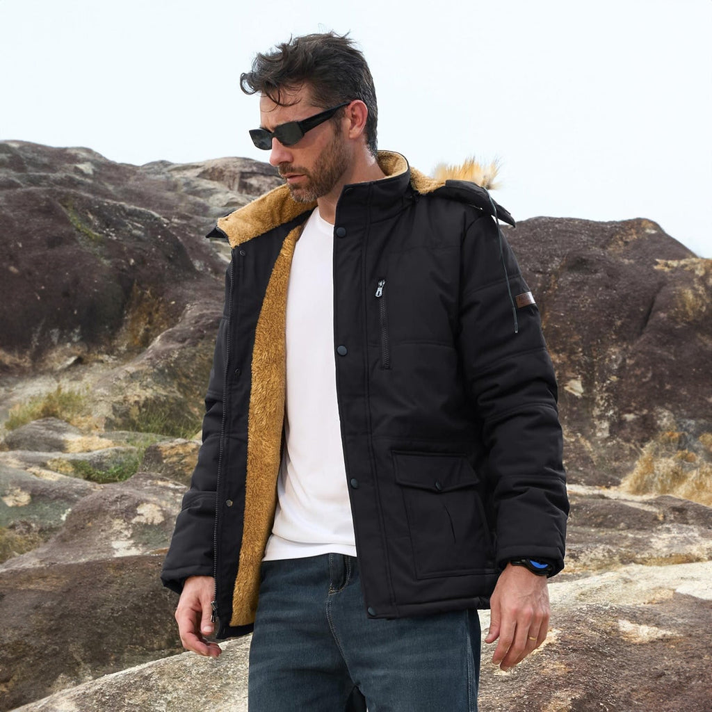 Men's Hooded Fleece-Lined Parka Jacket - Warm Puffer Coat for Ultimate Comfort and Style