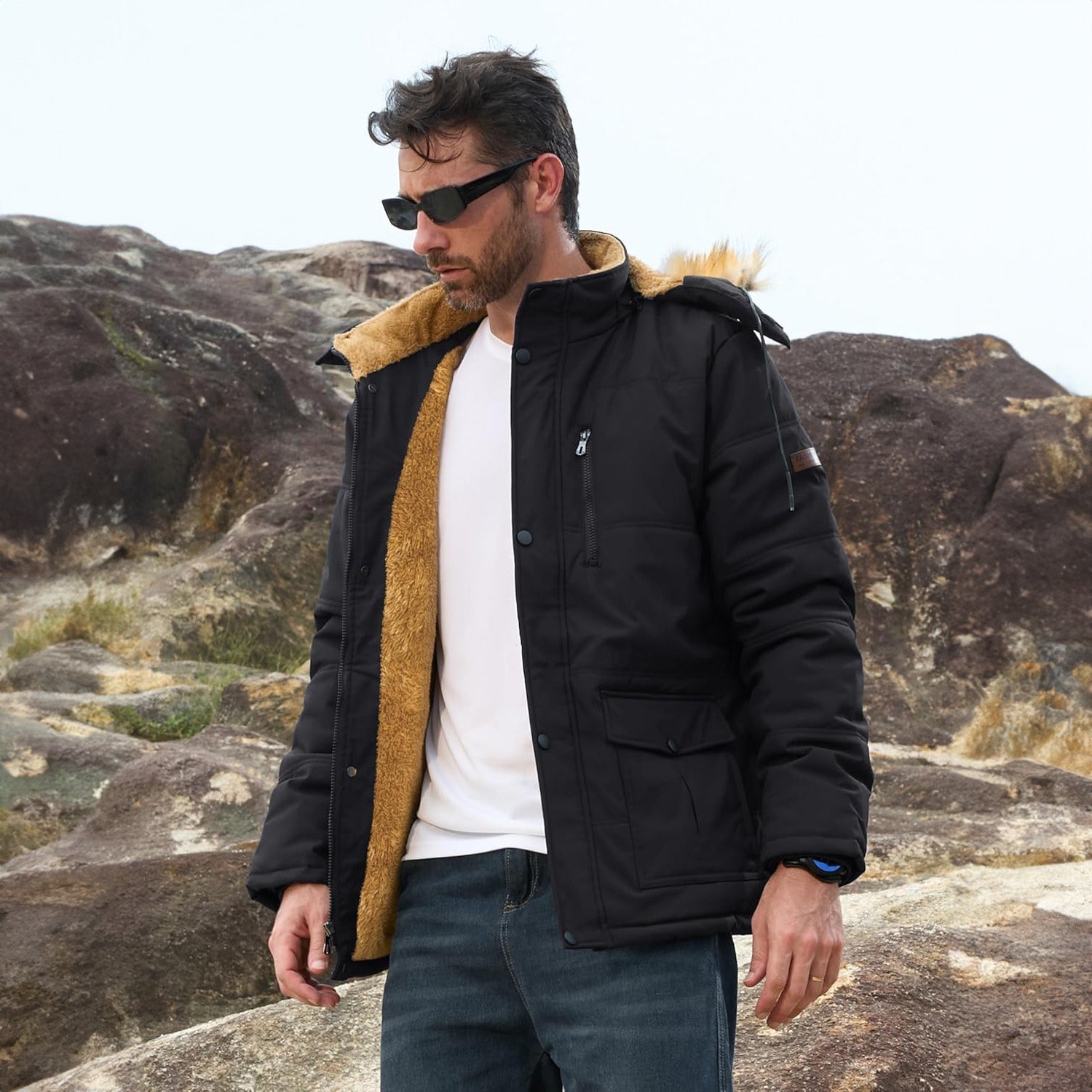 Men's Hooded Fleece-Lined Parka Jacket - Warm Puffer Coat for Ultimate Comfort and Style