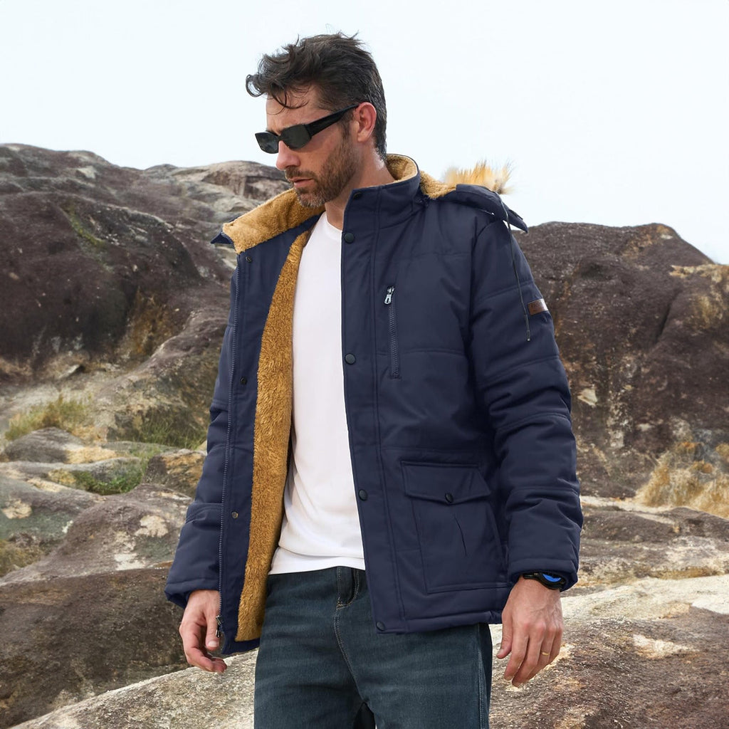 Men's Hooded Fleece-Lined Parka Jacket - Warm Puffer Coat for Ultimate Comfort and Style