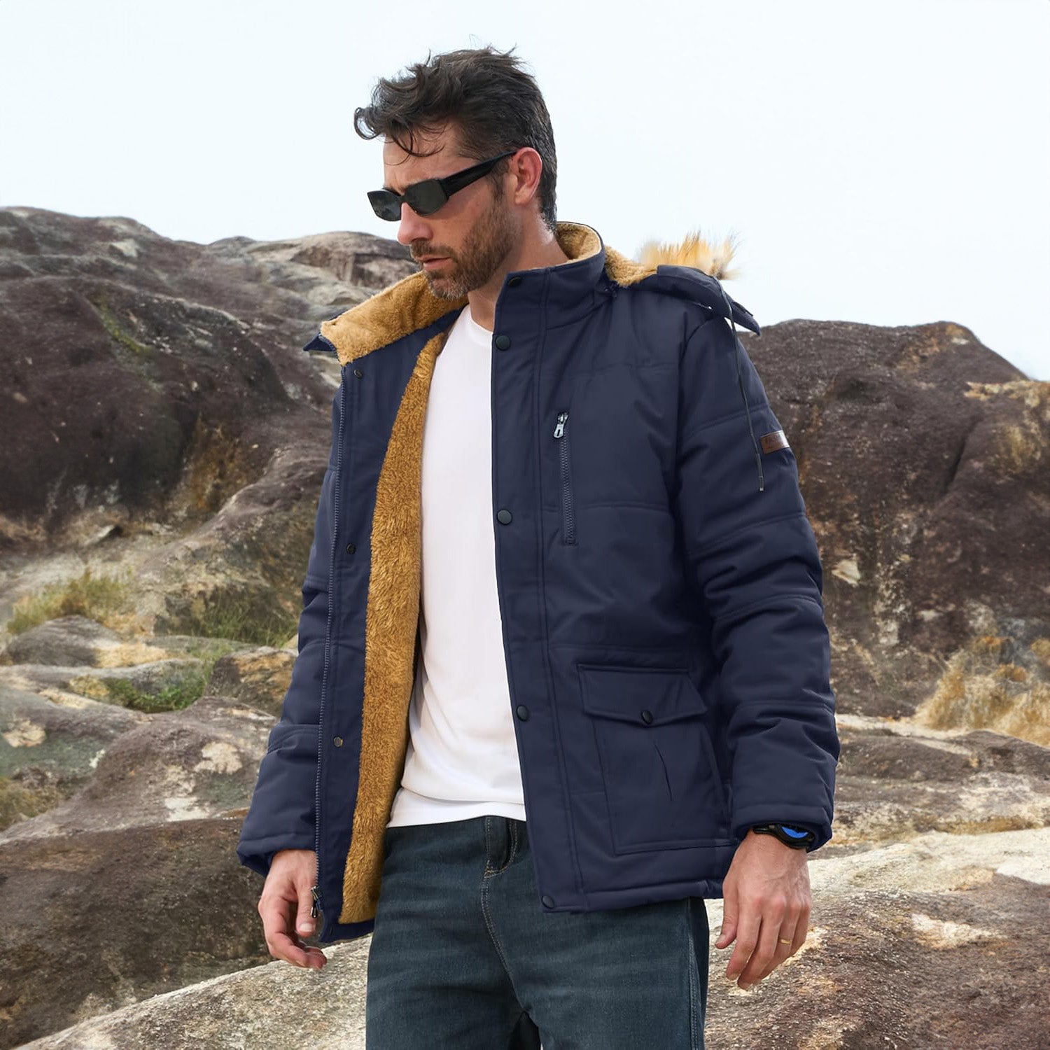 Men's Hooded Fleece-Lined Parka Jacket - Warm Puffer Coat for Ultimate Comfort and Style