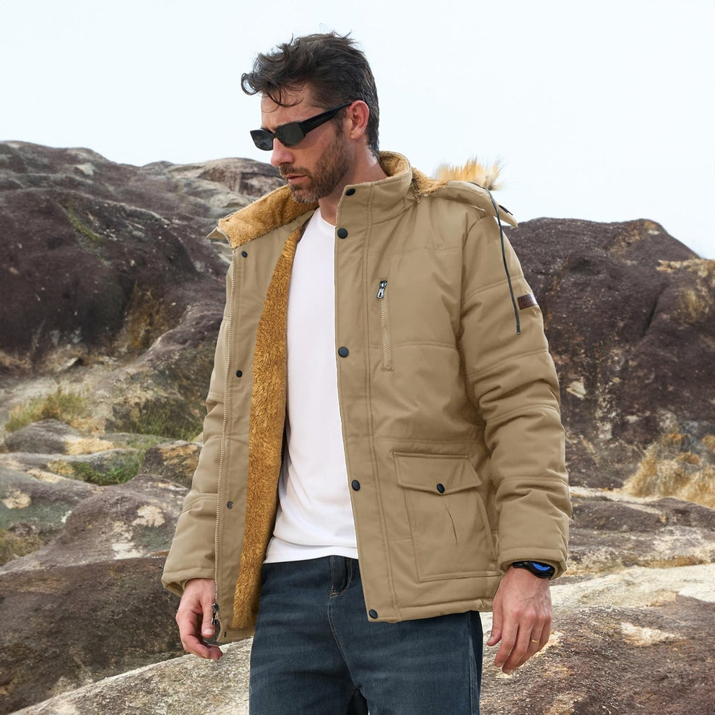 Men's Hooded Fleece-Lined Parka Jacket - Warm Puffer Coat for Ultimate Comfort and Style