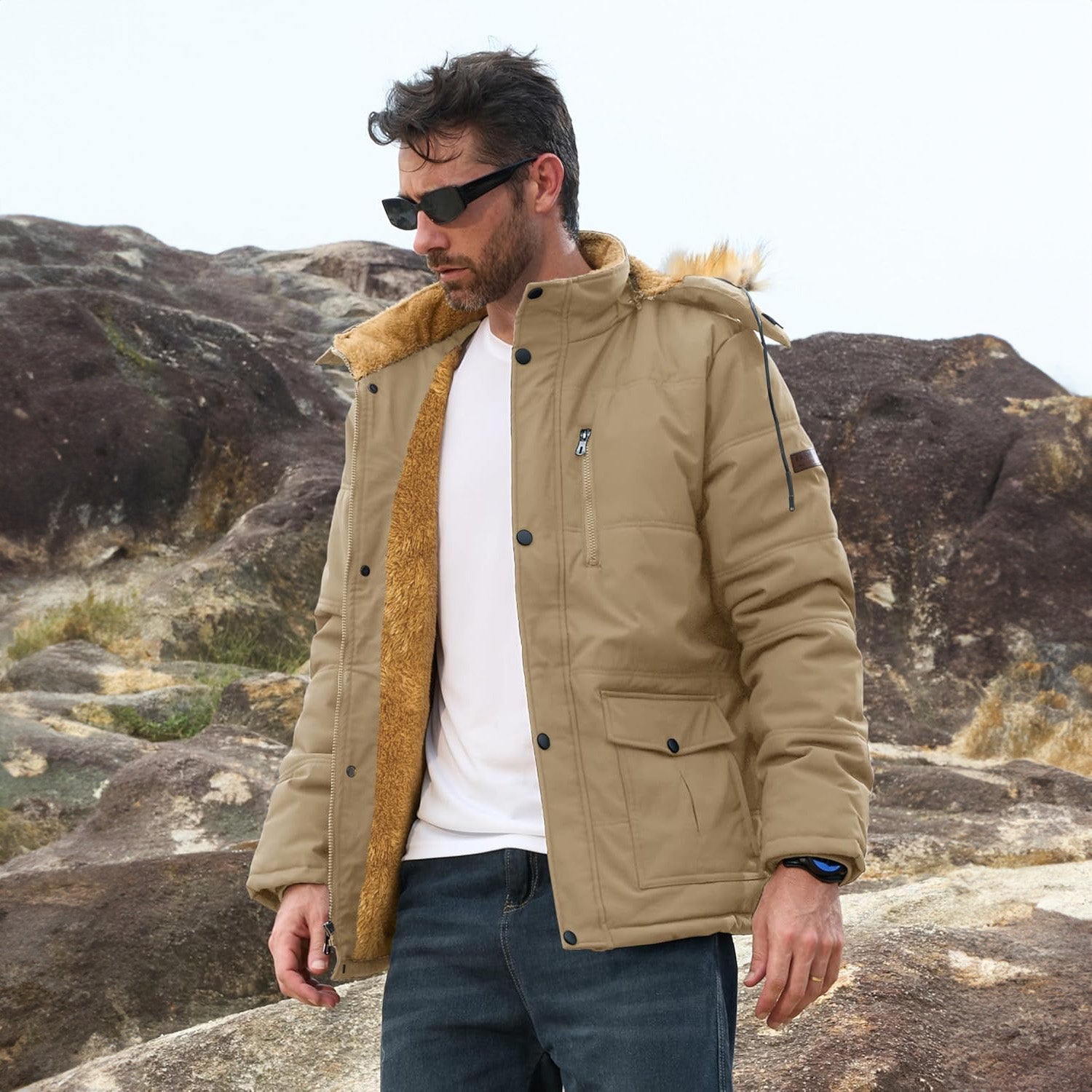 Men's Hooded Fleece-Lined Parka Jacket - Warm Puffer Coat for Ultimate Comfort and Style