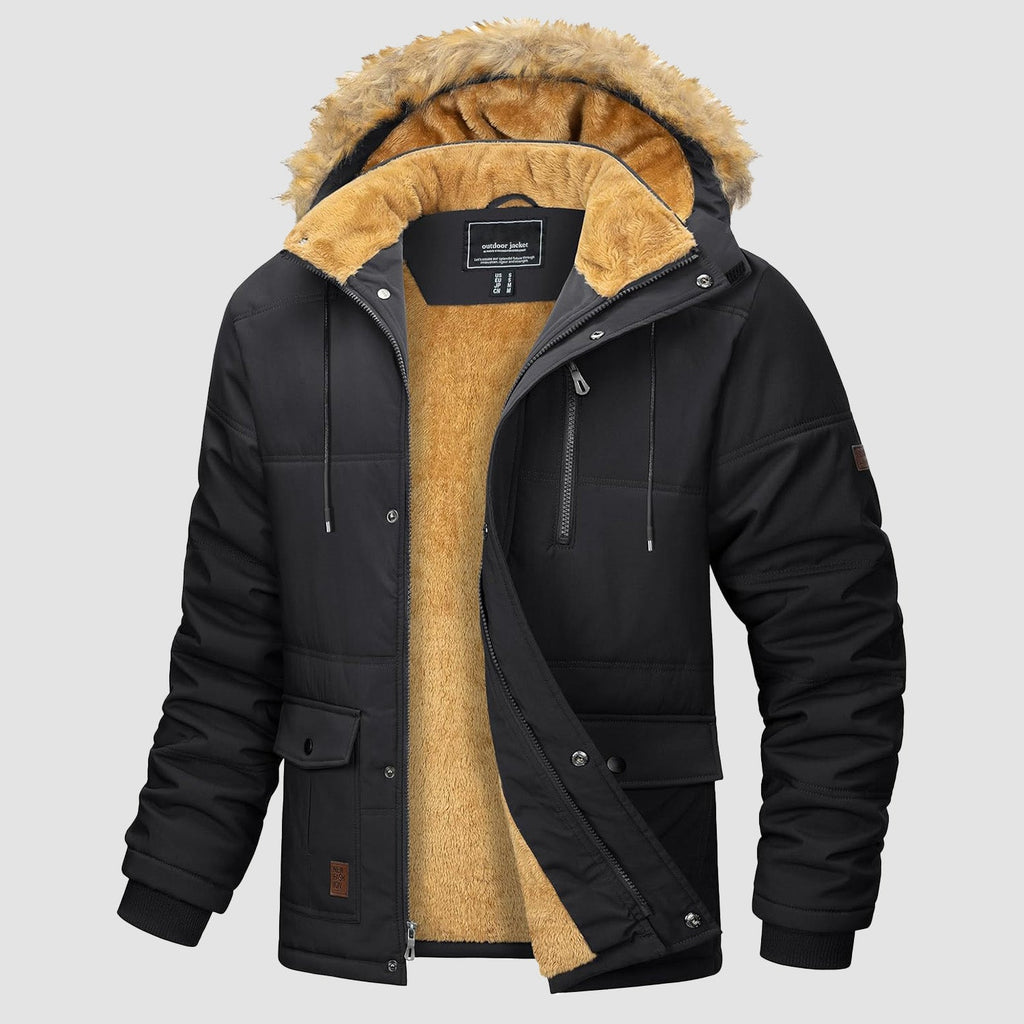 Men's Hooded Fleece-Lined Parka Jacket - Warm Puffer Coat for Ultimate Comfort and Style