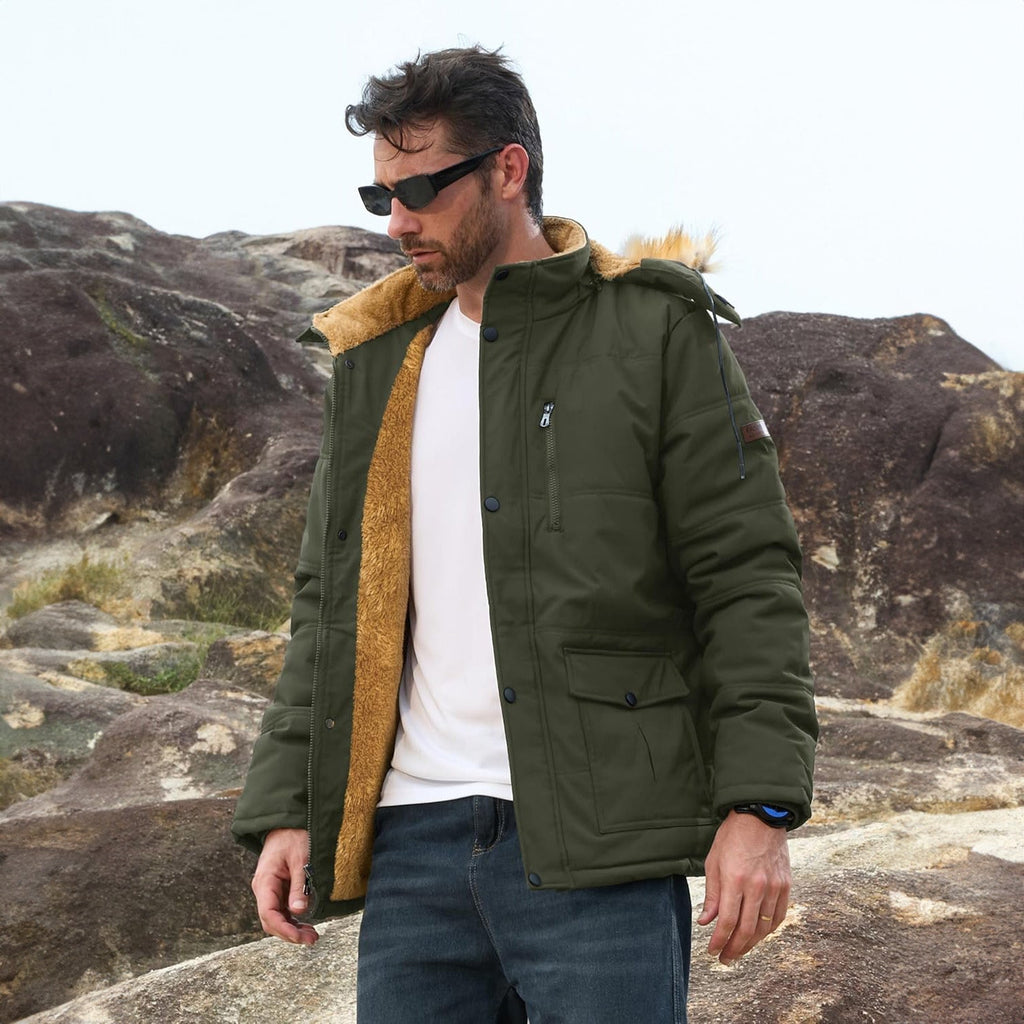 Men's Hooded Fleece-Lined Parka Jacket - Warm Puffer Coat for Ultimate Comfort and Style